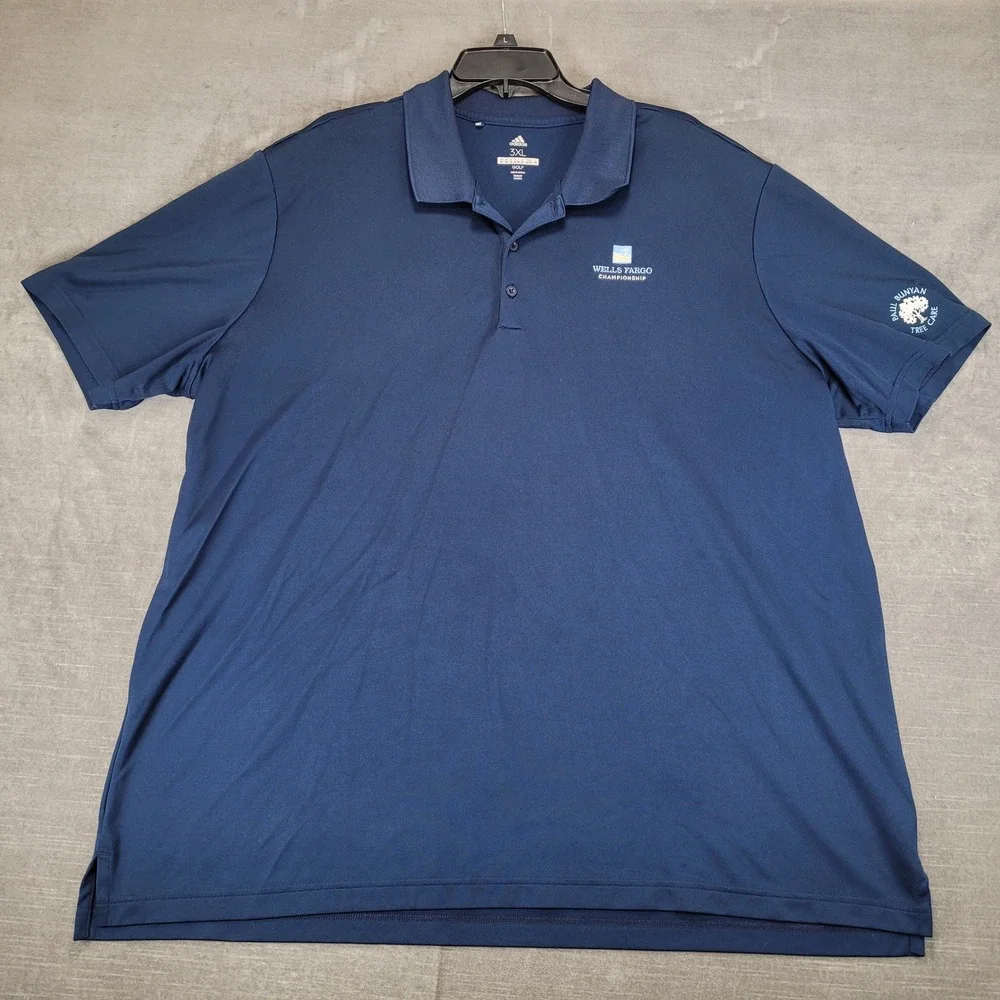 Adidas Wells Fargo Championship Golf Polo Shirt Mens 3XL Navy Blue Short‎ Sleeve